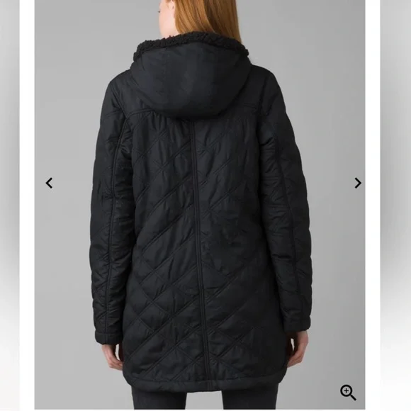 Prana Esla Long Black Sherpa Lined Coat - Picture 4 of 14